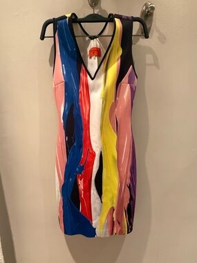 Clover Canyon Multicolor Paint-Stripe Sleeveless V-Neck Dress